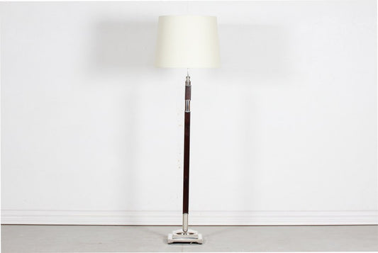 Art Deco Danish Floor Lamp in Silver and Dark Mahogany with New Shade, 1940s