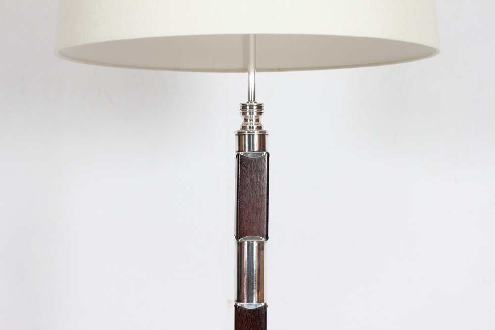 Art Deco Danish Floor Lamp in Silver and Dark Mahogany with New Shade, 1940s