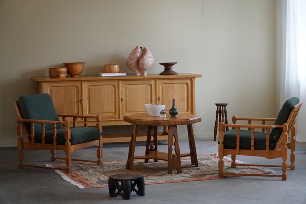 Art Deco Danish Octagon Sofa-Side Table in Oak, 1930s-MXF-1718863