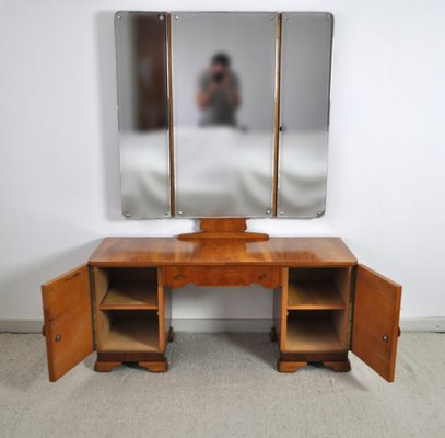 Art Deco Danish Vanity Desk with Tri-Folding Mirror, 1930s-HPQ-1176790