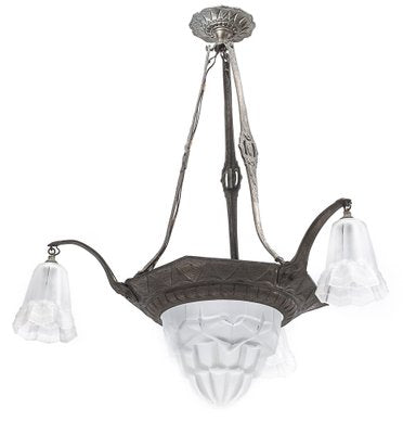 Art Deco Degué Chandelier in Glass Paste, 1930s-JCN-1702267