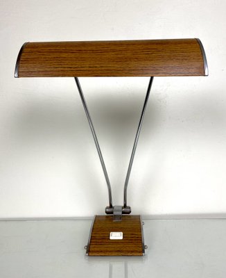 Art Deco Desk Lamp in Chromed Iron and Wood by Eileen Gray for Jumo-WZZ-1007765