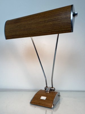 Art Deco Desk Lamp in Chromed Iron and Wood by Eileen Gray for Jumo-WZZ-1007765