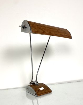 Art Deco Desk Lamp in Chromed Iron and Wood by Eileen Gray for Jumo-WZZ-1007765