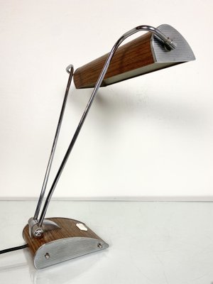 Art Deco Desk Lamp in Chromed Iron and Wood by Eileen Gray for Jumo-WZZ-1007765