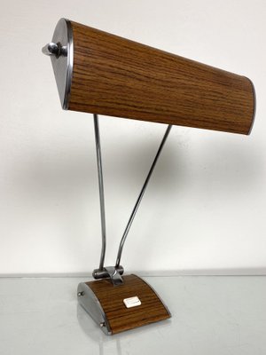 Art Deco Desk Lamp in Chromed Iron and Wood by Eileen Gray for Jumo-WZZ-1007765