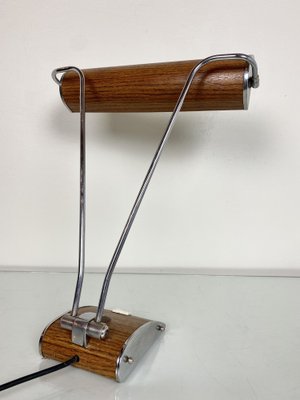 Art Deco Desk Lamp in Chromed Iron and Wood by Eileen Gray for Jumo-WZZ-1007765