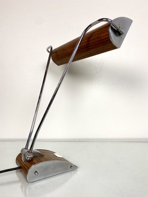 Art Deco Desk Lamp in Chromed Iron and Wood by Eileen Gray for Jumo-WZZ-1007765