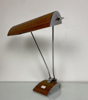 Art Deco Desk Lamp in Chromed Iron and Wood by Eileen Gray for Jumo-WZZ-1007765