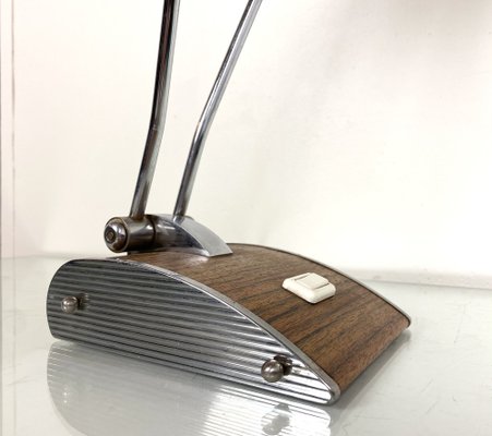 Art Deco Desk Lamp in Chromed Iron and Wood by Eileen Gray for Jumo-WZZ-1007765