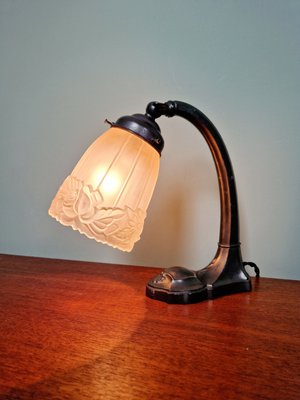 Art Deco Desk Lamp in Metal and Pink Satin Glass, 1920s-FAX-2021155