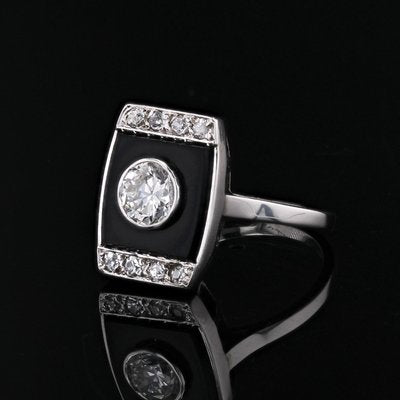 Art Deco Diamond Onyx Platinum Ring, 1930s-OLU-2042371