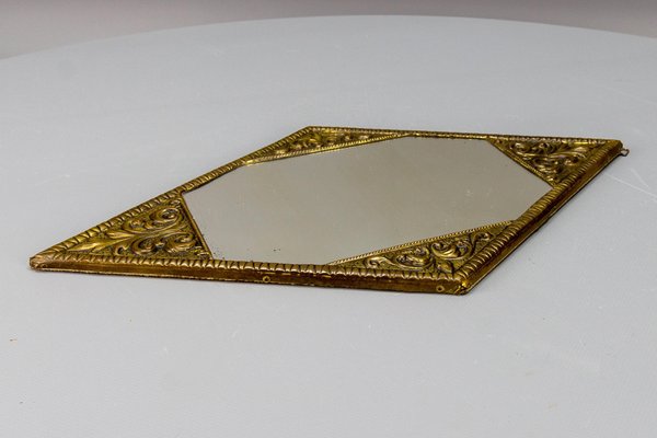 Art Deco Diamond-Shaped Brass Frame Wall Mirror, 1920s-KEG-1680082