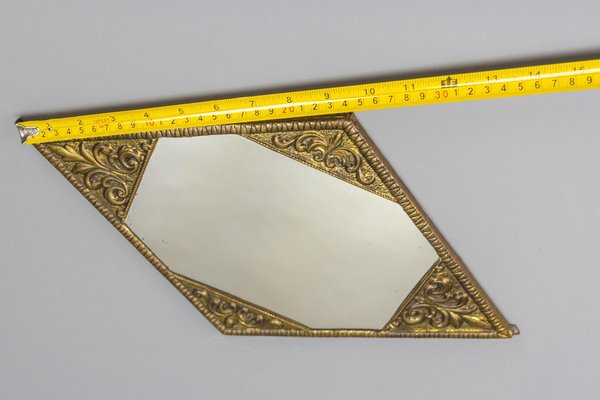 Art Deco Diamond-Shaped Brass Frame Wall Mirror, 1920s-KEG-1680082