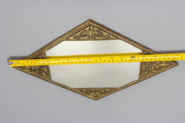 Art Deco Diamond-Shaped Brass Frame Wall Mirror, 1920s-KEG-1680082