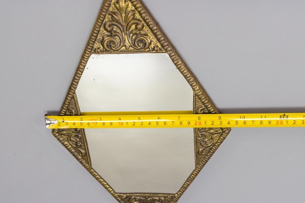 Art Deco Diamond-Shaped Brass Frame Wall Mirror, 1920s-KEG-1680082