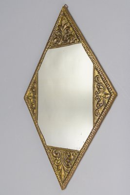 Art Deco Diamond-Shaped Brass Frame Wall Mirror, 1920s-KEG-1680082