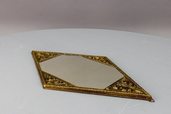 Art Deco Diamond-Shaped Brass Frame Wall Mirror, 1920s-KEG-1680082