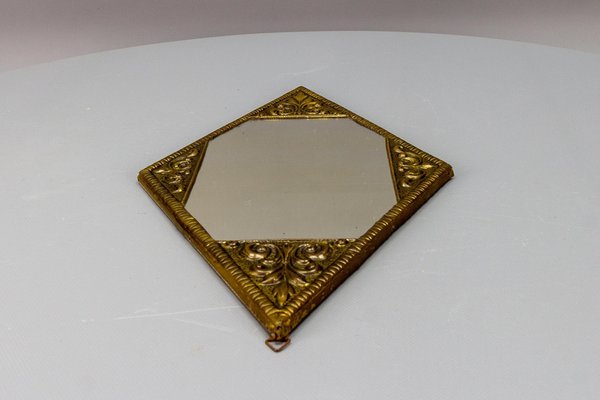 Art Deco Diamond-Shaped Brass Frame Wall Mirror, 1920s-KEG-1680082