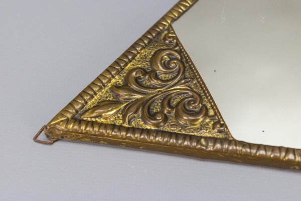 Art Deco Diamond-Shaped Brass Frame Wall Mirror, 1920s-KEG-1680082