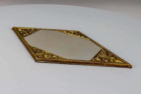 Art Deco Diamond-Shaped Brass Frame Wall Mirror, 1920s-KEG-1680082