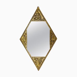 Art Deco Diamond-Shaped Brass Frame Wall Mirror, 1920s-KEG-1680082