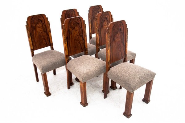 Art Deco Dining Table and Chairs, Poland, 1940s, Set of 7-BXB-1784129