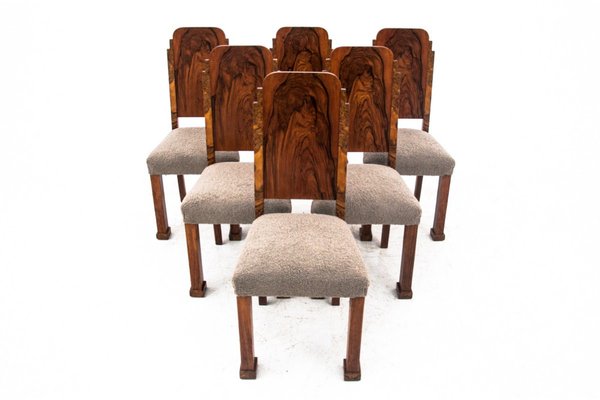 Art Deco Dining Table and Chairs, Poland, 1940s, Set of 7-BXB-1784129