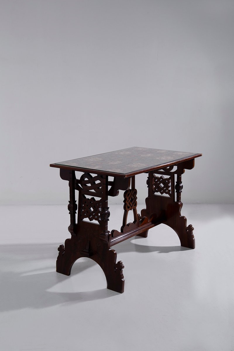 Art Deco Dining Table in Wood and Floral Pattern, 1940s