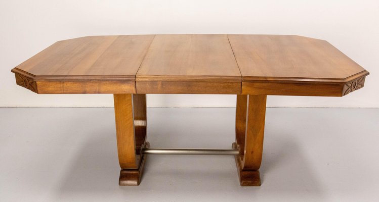 Art Deco Dining Walnut Table with Central Extension, France, 1930s-RIU-1741884