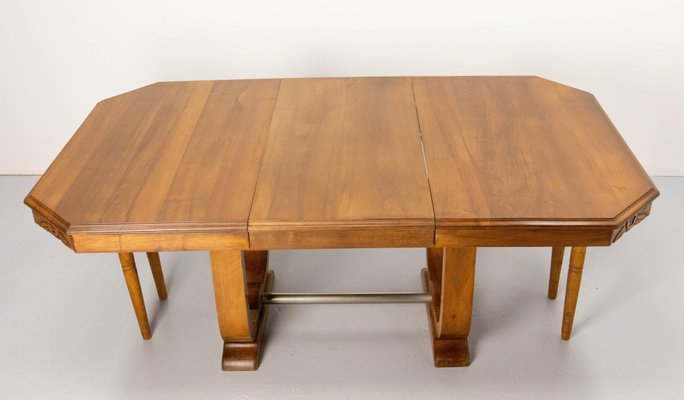 Art Deco Dining Walnut Table with Central Extension, France, 1930s-RIU-1741884