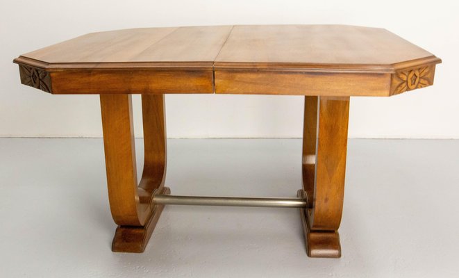 Art Deco Dining Walnut Table with Central Extension, France, 1930s-RIU-1741884