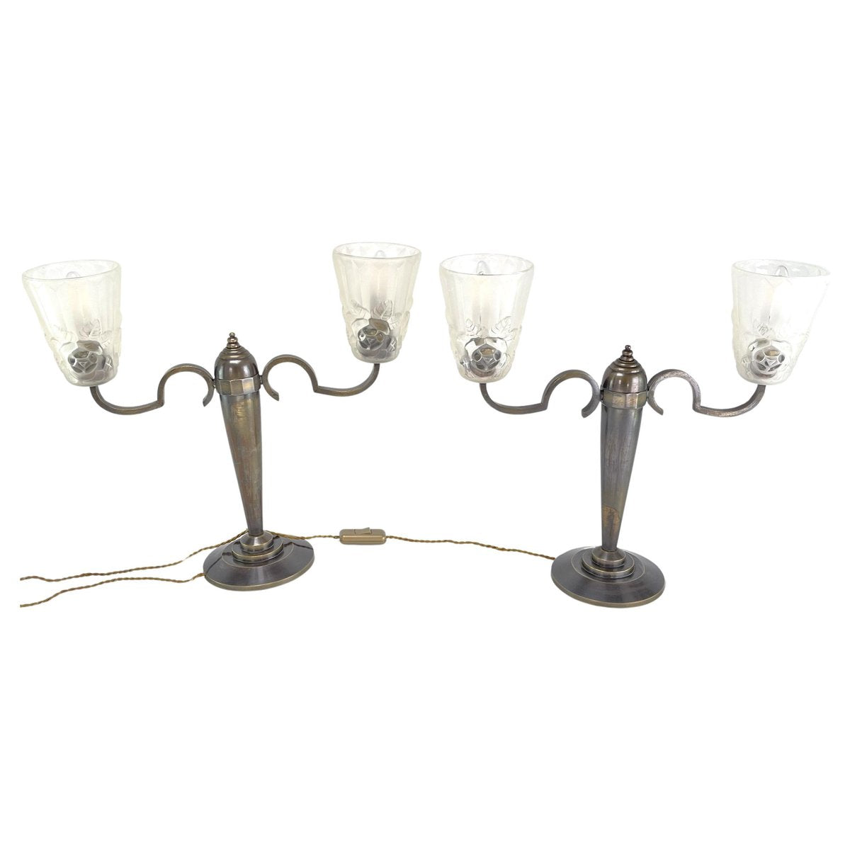 Art Deco Double Arm Lamps by Degué, 1940s, Set of 2