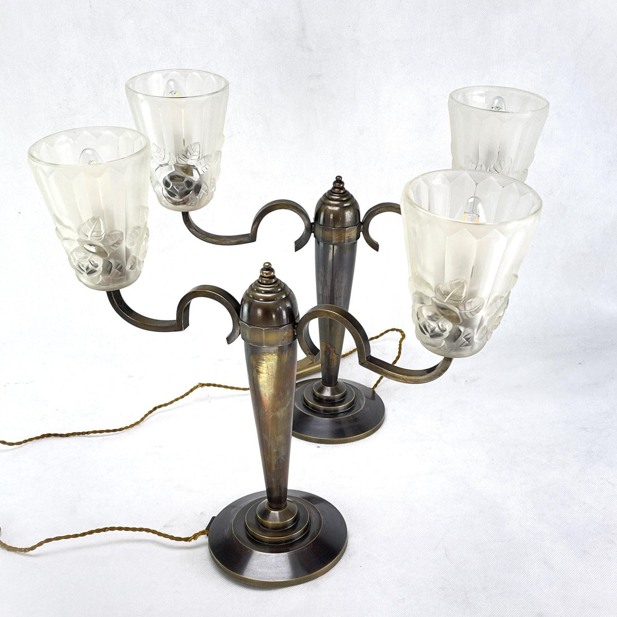 Art Deco Double Arm Lamps by Degué, 1940s, Set of 2