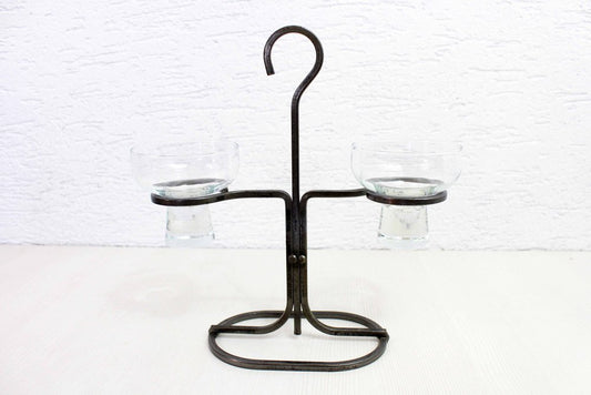 Art Deco Double Glass Candleholders with Stand attributed to Erik Höglund for Bostrom, 1960s