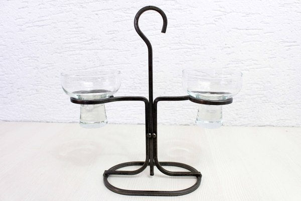 Art Deco Double Glass Candleholders with Stand attributed to Erik Höglund for Bostrom, 1960s-BQF-1702026