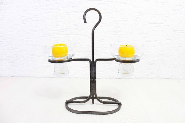 Art Deco Double Glass Candleholders with Stand attributed to Erik Höglund for Bostrom, 1960s-BQF-1702026