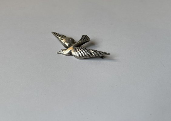 Art Deco Dove Pin Brooch in Sterling Silver, 1930s-LCR-1757021