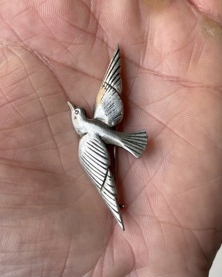 Art Deco Dove Pin Brooch in Sterling Silver, 1930s-LCR-1757021