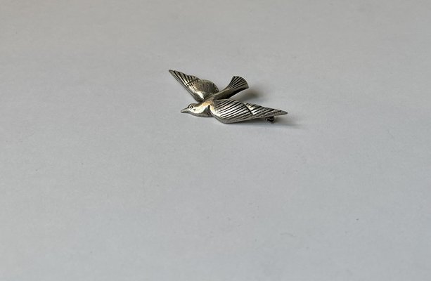 Art Deco Dove Pin Brooch in Sterling Silver, 1930s-LCR-1757021