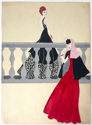 Art Deco, Drawing for the Fashion Magazine Die Dame Berlin, 1940s, Ink-NY-2041869