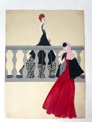 Art Deco, Drawing for the Fashion Magazine Die Dame Berlin, 1940s, Ink-NY-2041869