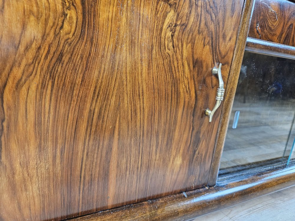 Art Deco Dressing Table in Walnut with Sliding Glass, 1940s