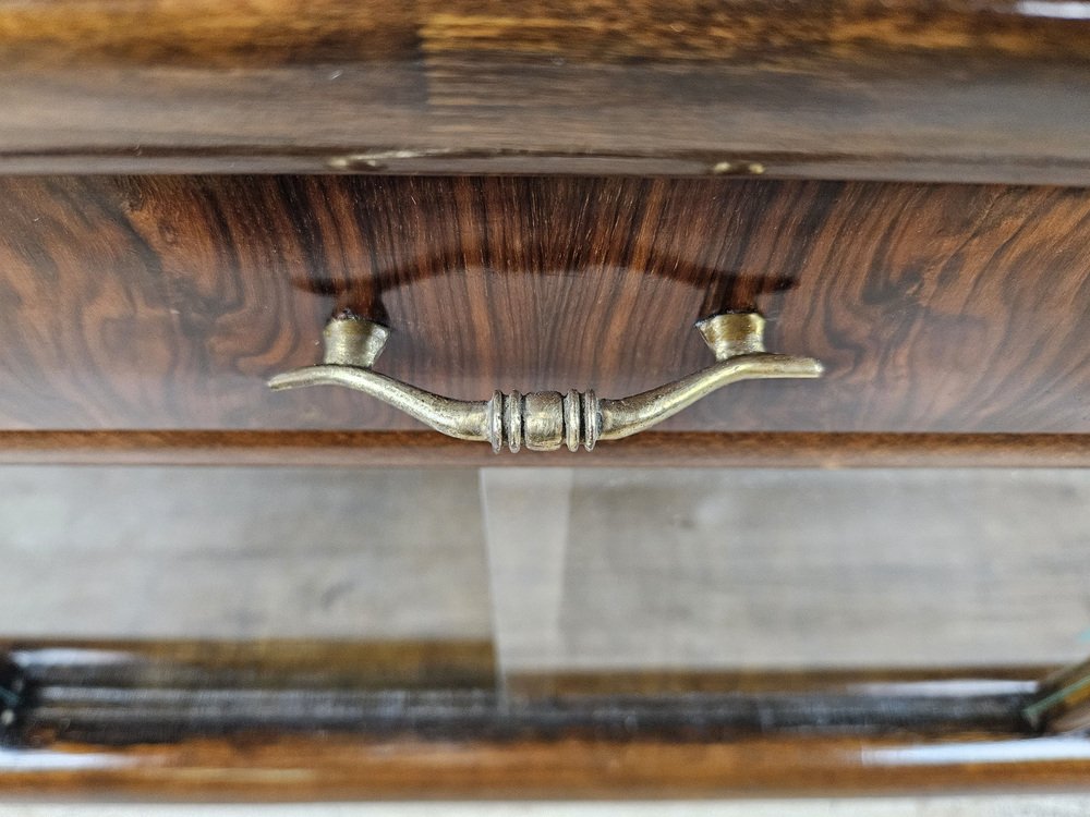 Art Deco Dressing Table in Walnut with Sliding Glass, 1940s