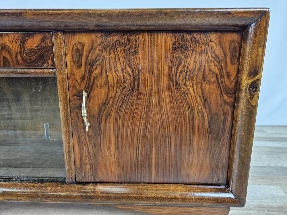 Art Deco Dressing Table in Walnut with Sliding Glass, 1940s