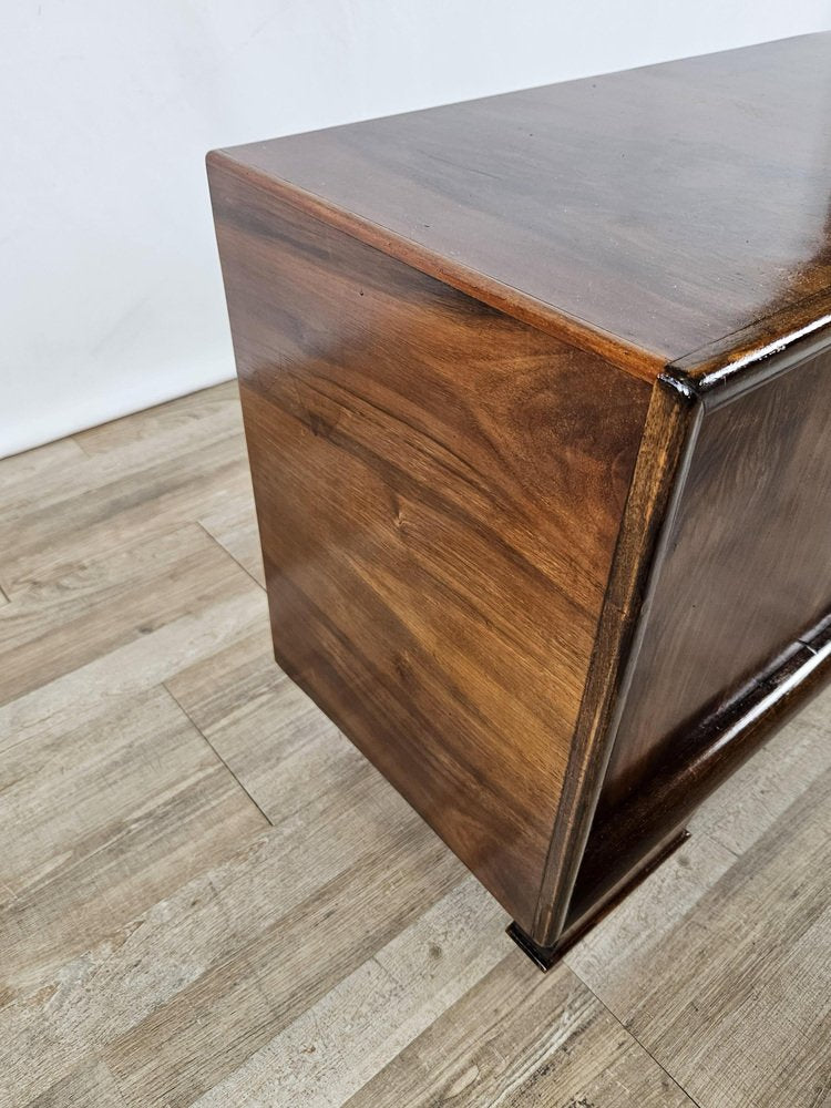 Art Deco Dressing Table in Walnut with Sliding Glass, 1940s