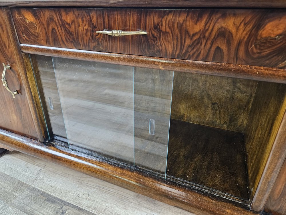 Art Deco Dressing Table in Walnut with Sliding Glass, 1940s