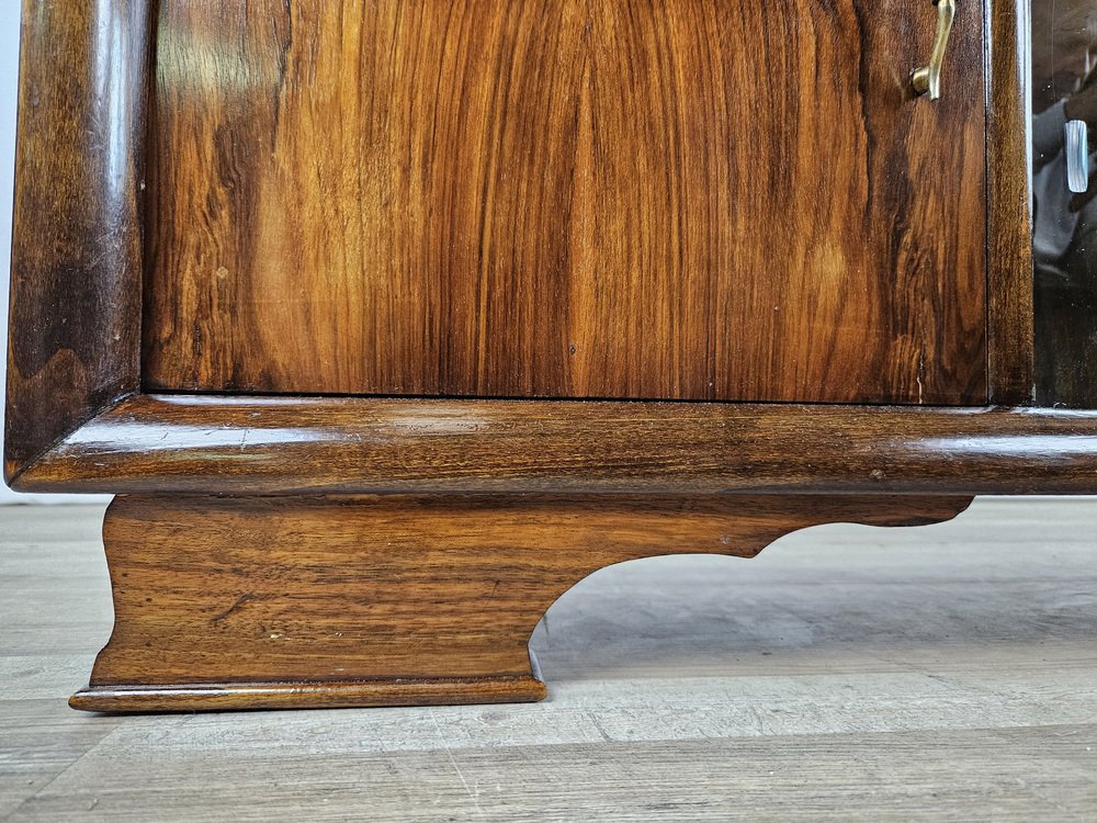 Art Deco Dressing Table in Walnut with Sliding Glass, 1940s