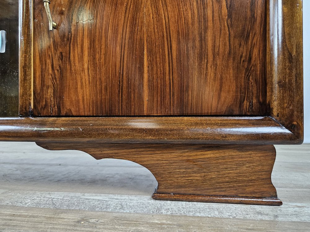 Art Deco Dressing Table in Walnut with Sliding Glass, 1940s