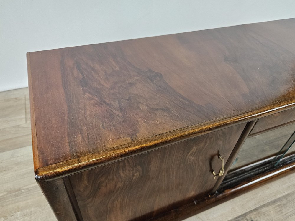 Art Deco Dressing Table in Walnut with Sliding Glass, 1940s